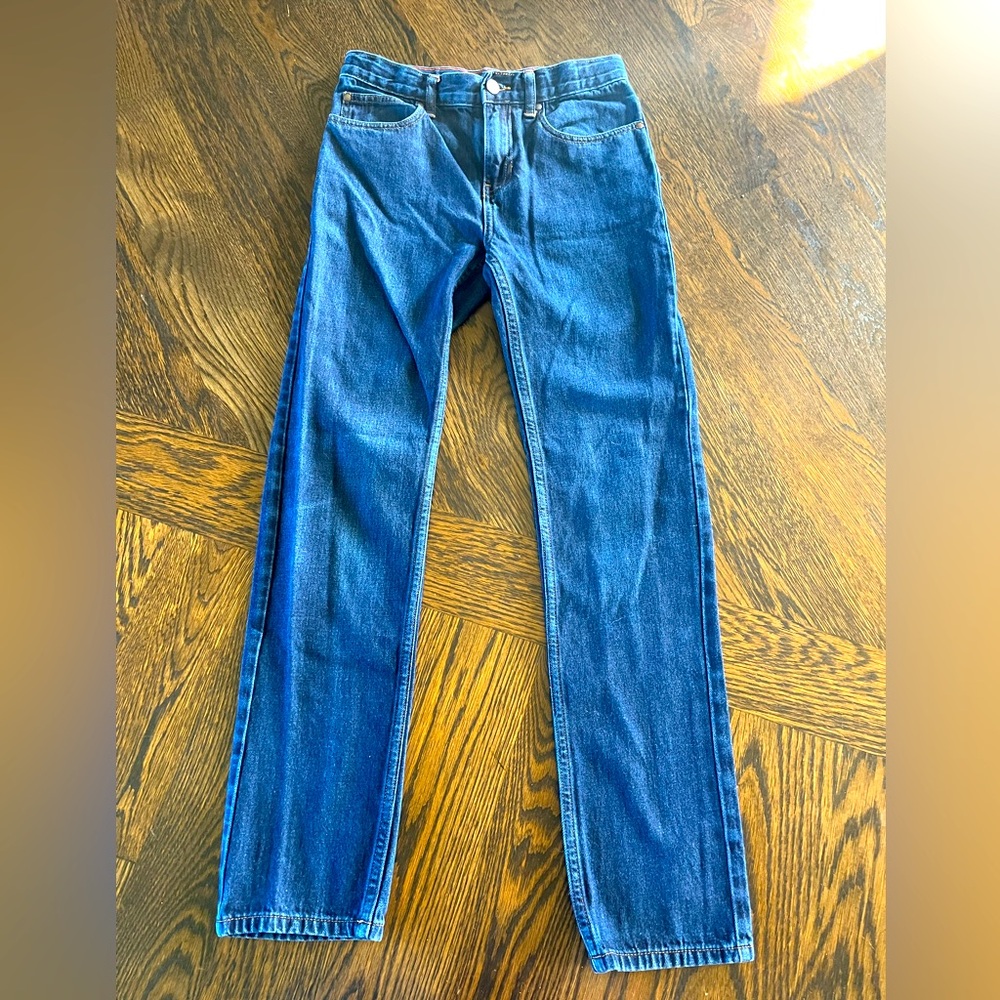 Lands end slim boys 16 denim blue dark wash jeans adjustable waist
